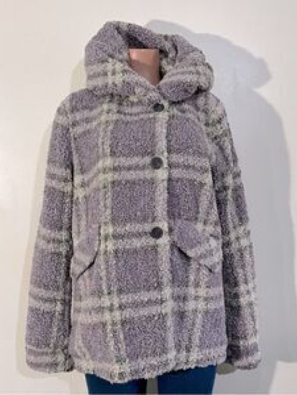 Centigrade Button Closure Reversible Plaid Sherpa Jacket - Picture 7 of 8